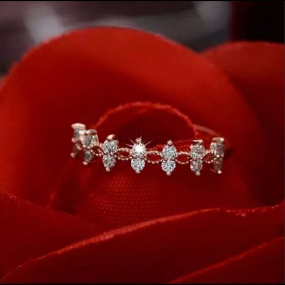 Rose Gold PLATED Double Round CZ Brilliant Cut Diamond Band - Picture 5 of 5